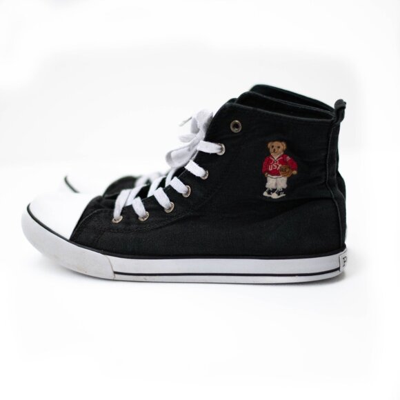 Polo Ralph Lauren Hamptyn Polo Bear High-Top Sneakers Mens 6/25cm Canvas Lace-Up - Picture 3 of 10